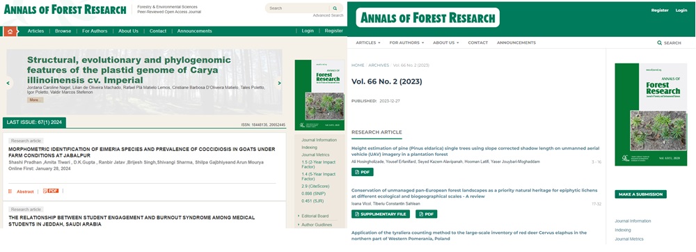Screenshot of two journal webpages.