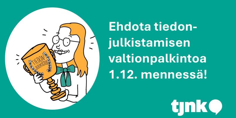 Kuvituskuva, jossa teksti: Ehdota tiedonjulkistamisen valtionpalkintoa 1.12. mennessä!>